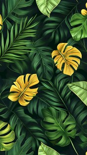 热带植物叶无缝图案背景