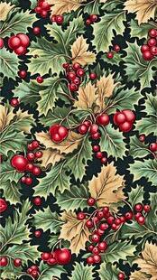 圣诞风浆果绿叶图案