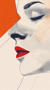 闭眼红唇女性抽象艺术像