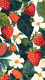 草莓花卉插画图案设计