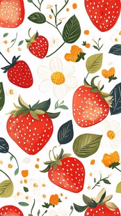 草莓花卉图案的清新插画