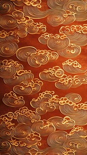 中式红底金纹云纹图案