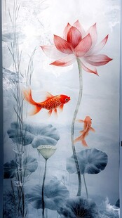 水墨荷花金鱼中式艺术画