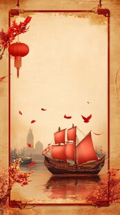中式古风航船喜庆背景图