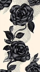 黑玫瑰与蕾丝花纹图案