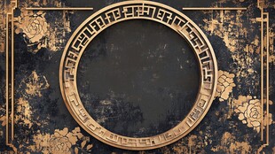 中式古典黑金花纹圆形边框