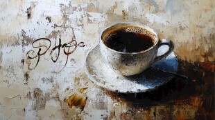 复古风咖啡杯中的浓郁咖啡