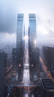 双子摩天大楼城市景观