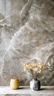 大理石墙前的花瓶与蜡烛