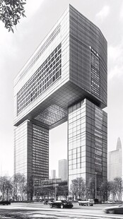 现代创意悬挑高楼建筑图