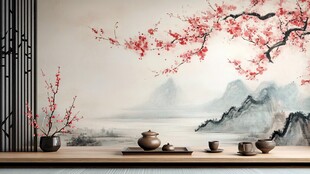 中式茶室 雅致茶韵与红梅景