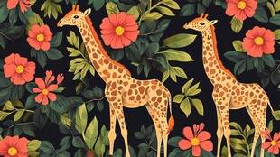 长颈鹿漫步繁花绿叶间