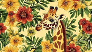 长颈鹿置身繁花绿叶间