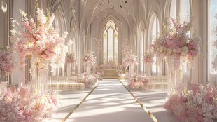 梦幻教堂粉色浪漫婚礼布置