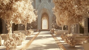 梦幻金色树阵中的神秘拱门