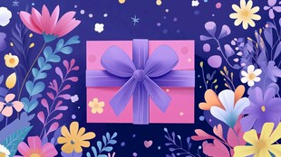 梦幻花卉环绕的精美礼盒