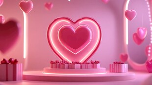 梦幻粉色爱心与礼物场景