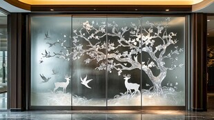 中式雕花玻璃门 雅致景致