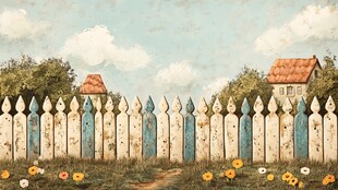 田园风栅栏旁的温馨小景