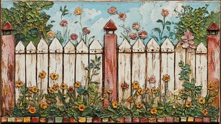 田园风白色栅栏花卉美景