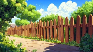 田园风木栅栏旁的清新小径