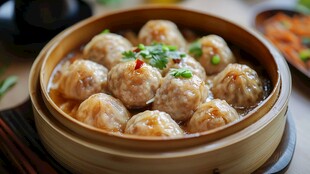 美味多汁的蒸肉丸