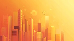 金色城市天际线插画