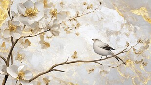 枝头白鸟伴繁花