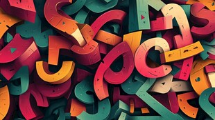 多彩立体字母堆叠画面