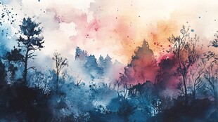 梦幻水彩绘就森林美景