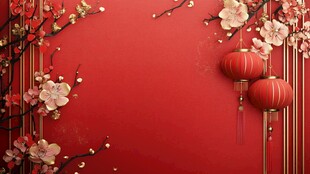红色中式风 灯笼梅花背景