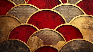 中式红金波纹背景图案