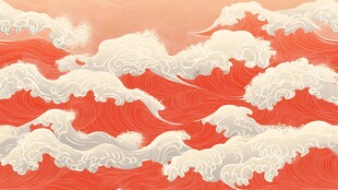 红底中式海浪纹理图案