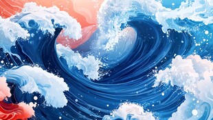 汹涌澎湃的梦幻海浪图景