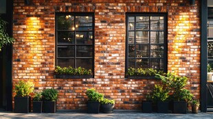 复古砖墙窗边的绿植景致