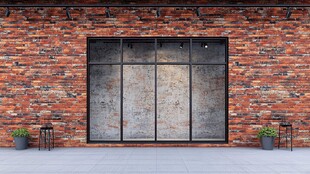 红砖墙面搭配金属玻璃门