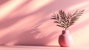 粉色背景中的简约植物花瓶