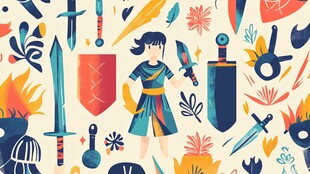 女战士与奇幻武器插画