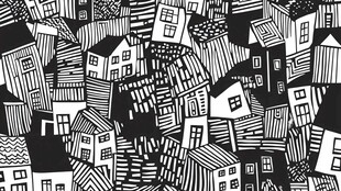 黑白手绘风房屋密集图案