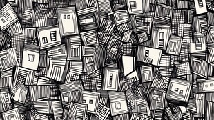 手绘黑白书籍堆叠图案