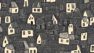 手绘风格的房屋密集图案