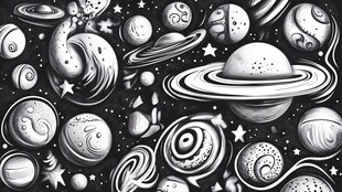 黑白宇宙星球奇幻图案