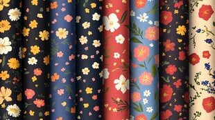 多彩花卉图案布料展示