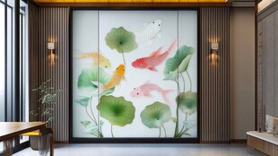 中式玄关锦鲤荷叶艺术画