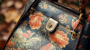 复古花卉图案手提包特写