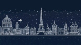 巴黎城市天际线夜景轮廓