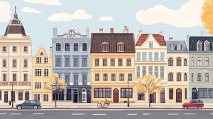 欧式街道多彩建筑风景