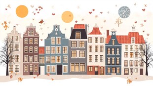 秋日小镇温馨建筑风景图