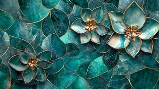 青绿色立体花朵装饰图案