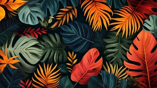 热带多彩植物图案背景